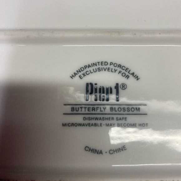 Pier 1 Butterfly Blossom Hand Painted Glass Porcelain Serving Tray Platter - Picture 7 of 11